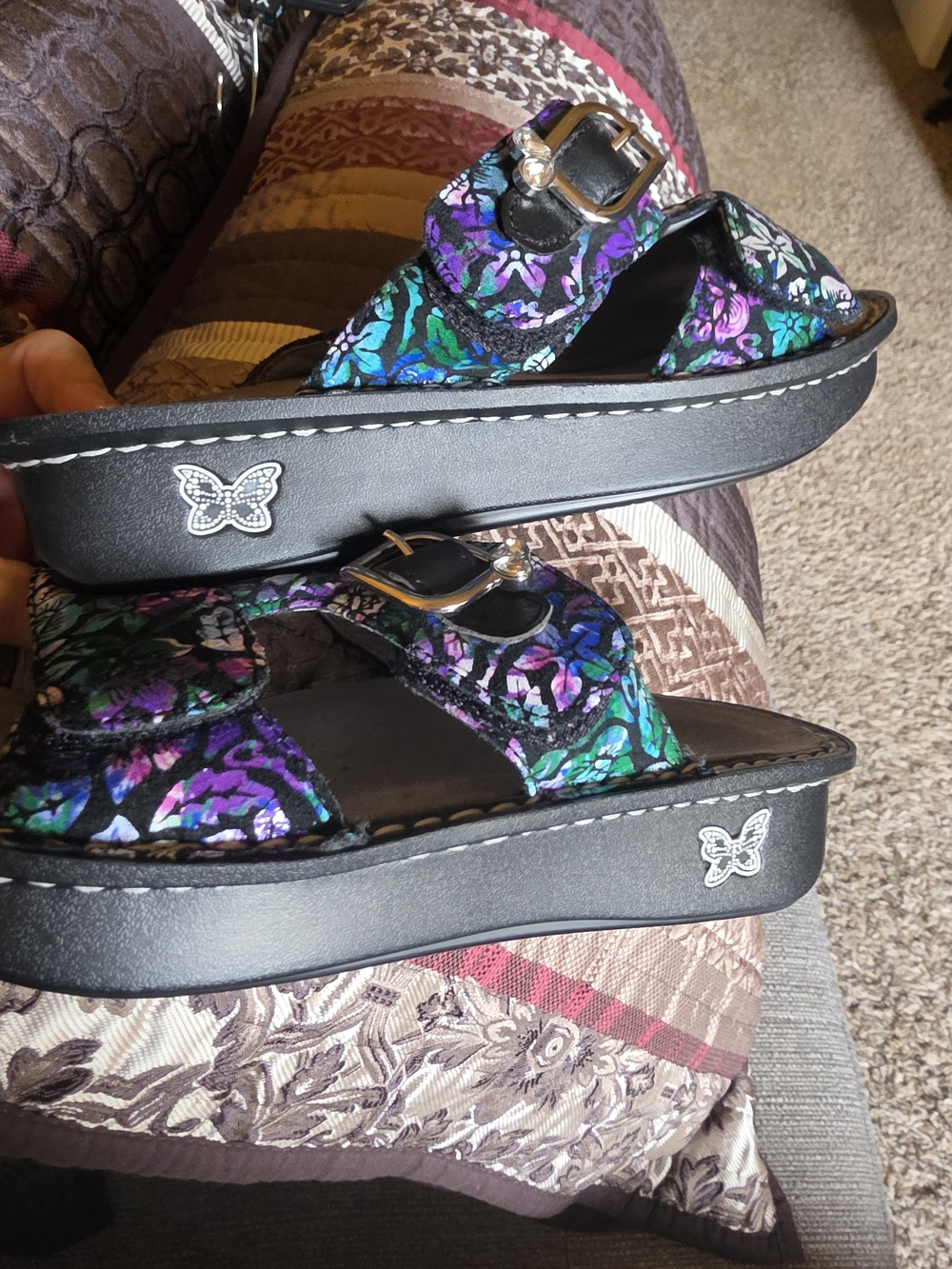 Alegria Women's Multicolor Purple Teal Floral Sandals Size 39EU